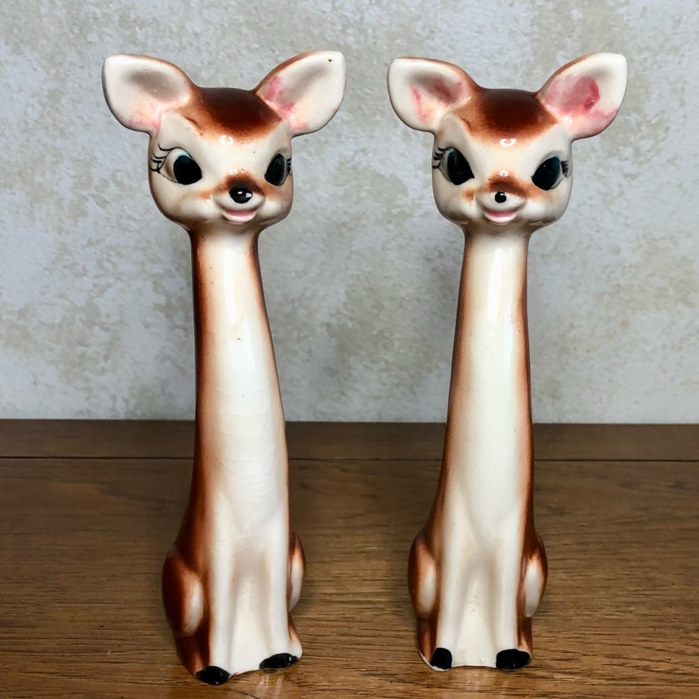 Vintage Japan anthropomorphic long neck deer shaker set with corks